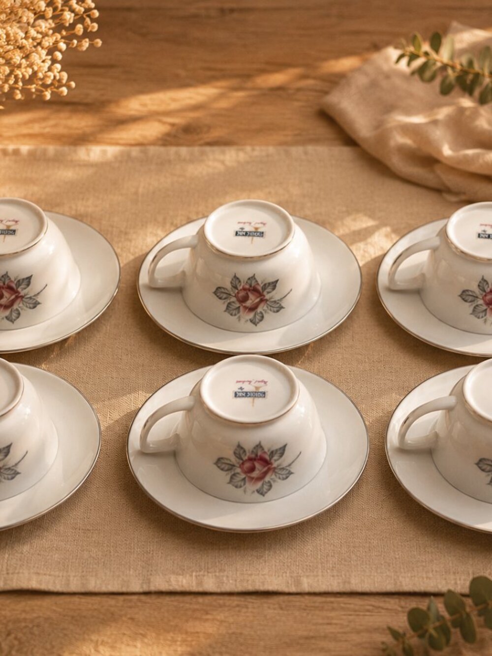 Vintage Parisienne Royal Jackson Tea Cup Saucer Set 6 Pink Rose Cotaggecore